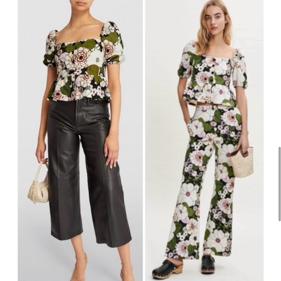 MAJE Loflower cropped organic cotton puff sleeve button down peplum top size 2/M - Picture 6 of 16